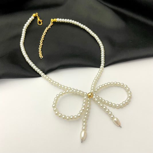 Elegant Women's Simulated Bow Pearl Necklace (D-2) - DropShp