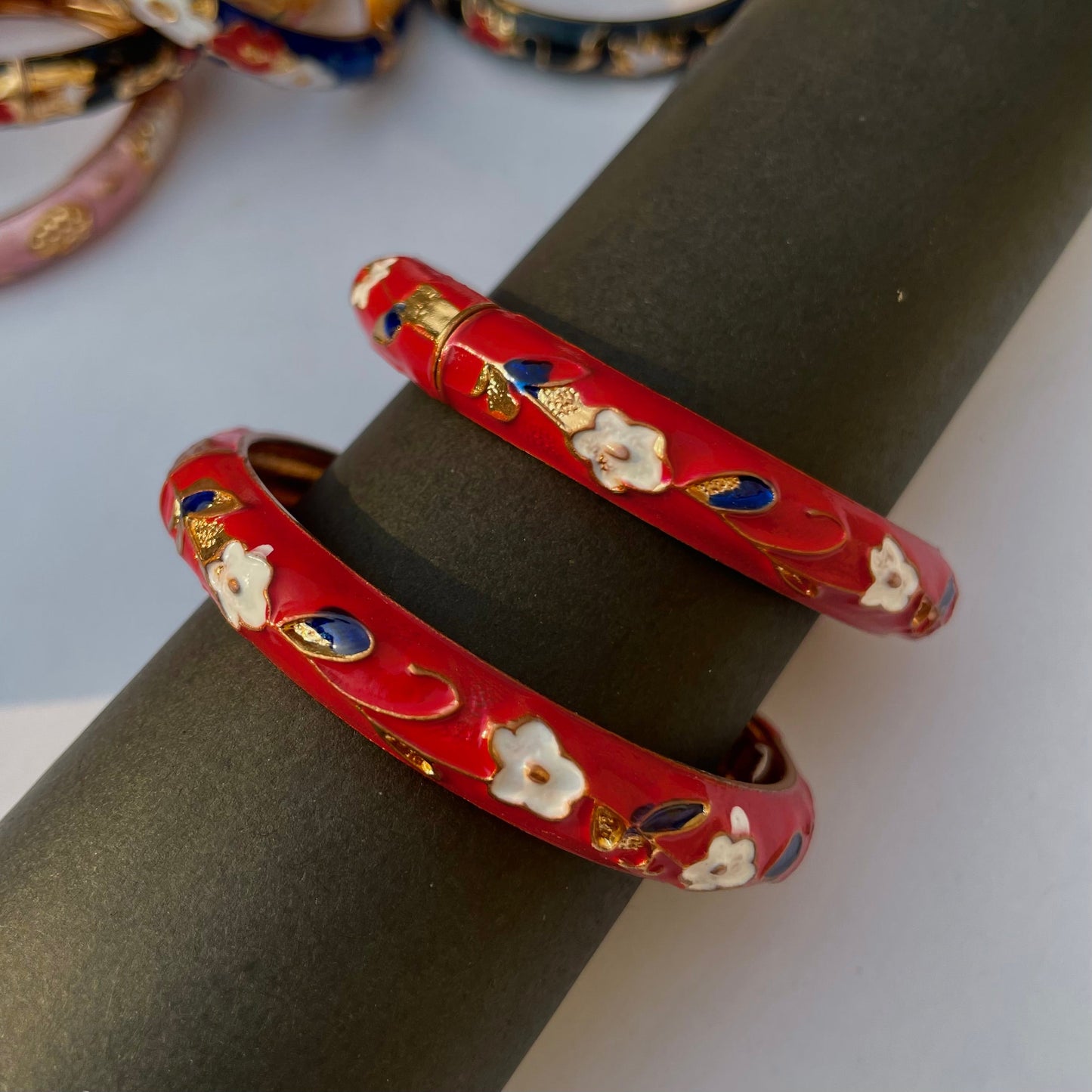 Single Meenakari Colourful Enamel Gold Plated Red Bangles Bracelet for Women & Girls - DropShp