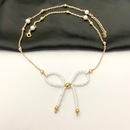 Elegant Women's Simulated Bow Pearl Necklace (D-6) - DropShp