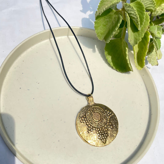 Golden Round Oxidised Brass Antique Necklace With Adjustable Rope Chain - DropShp