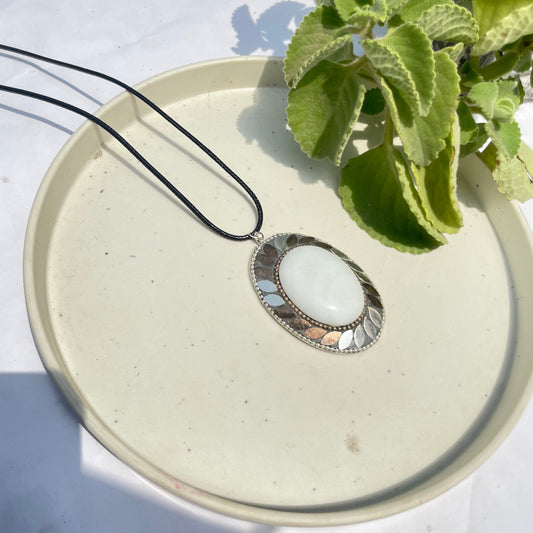 Silver White Stone Oxidised Boho Brass Antique Necklace With Adjustable Rope Chain - DropShp