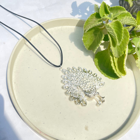Silver Oxidised Peacock Boho Brass Antique Necklace With Adjustable Rope Chain - DropShp