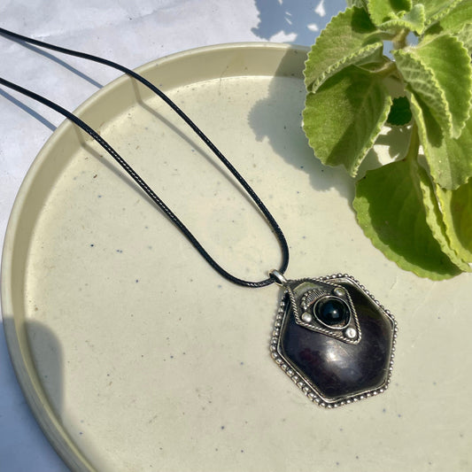 Silver Black Stone Oxidised Boho Brass Antique Necklace With Adjustable Rope Chain - DropShp