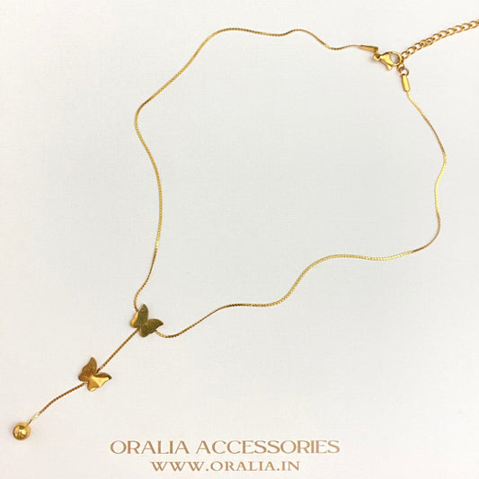 Stainless Steel Golden Dual Butterflies Necklace - DropShp