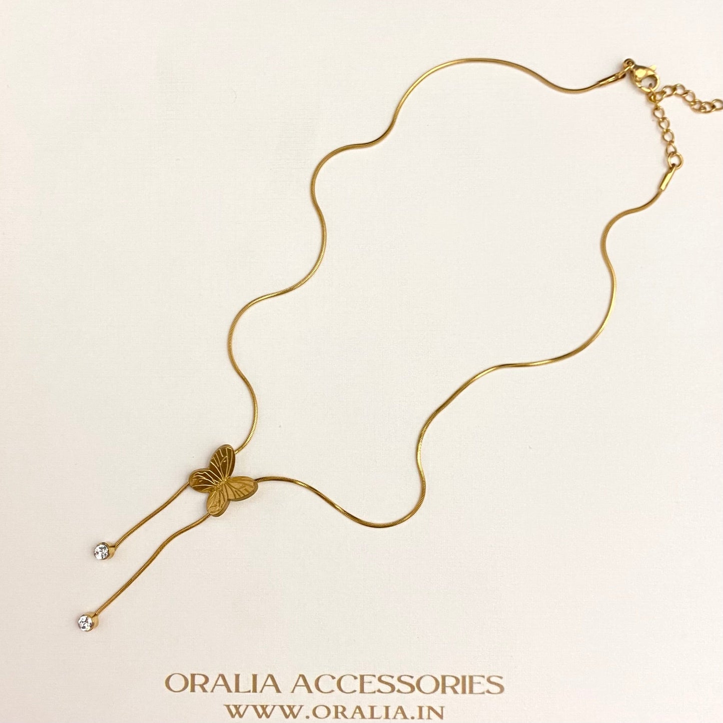 Stainless Steel Golden Butterfly Necklace With Drop Stones - DropShp
