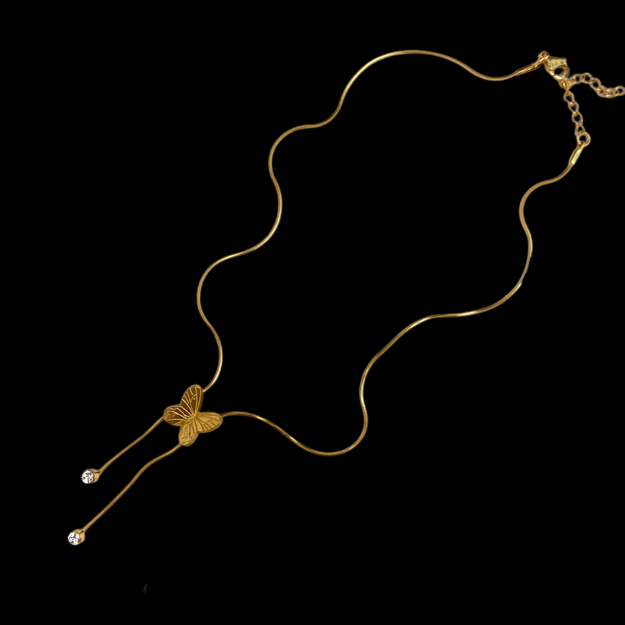 Stainless Steel Golden Butterfly Necklace With Drop Stones - DropShp