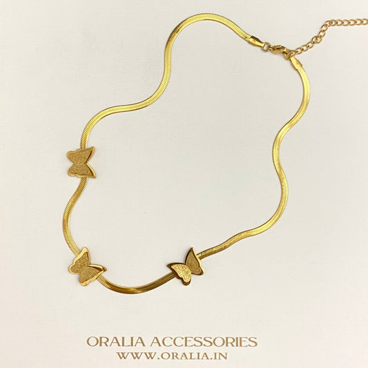 Stainless Steel Golden Triple Butterflies Necklace - DropShp