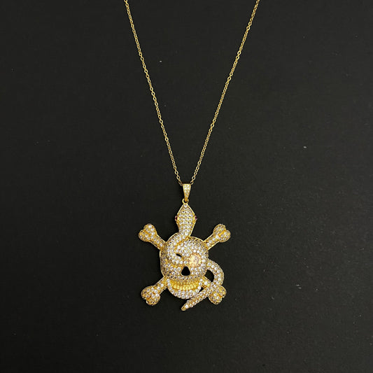 Iced Out Golden Skull Charm Pendant Necklace - DropShp