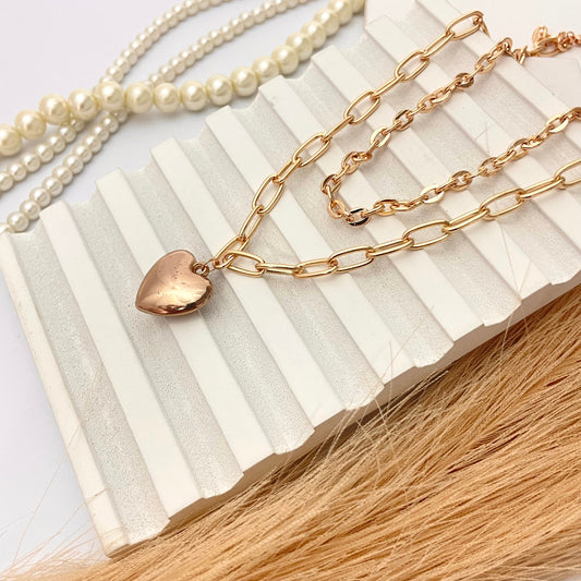 Double Golden Layered Heart Pendant Choker Necklace Perfect For Dailywear - DropShp