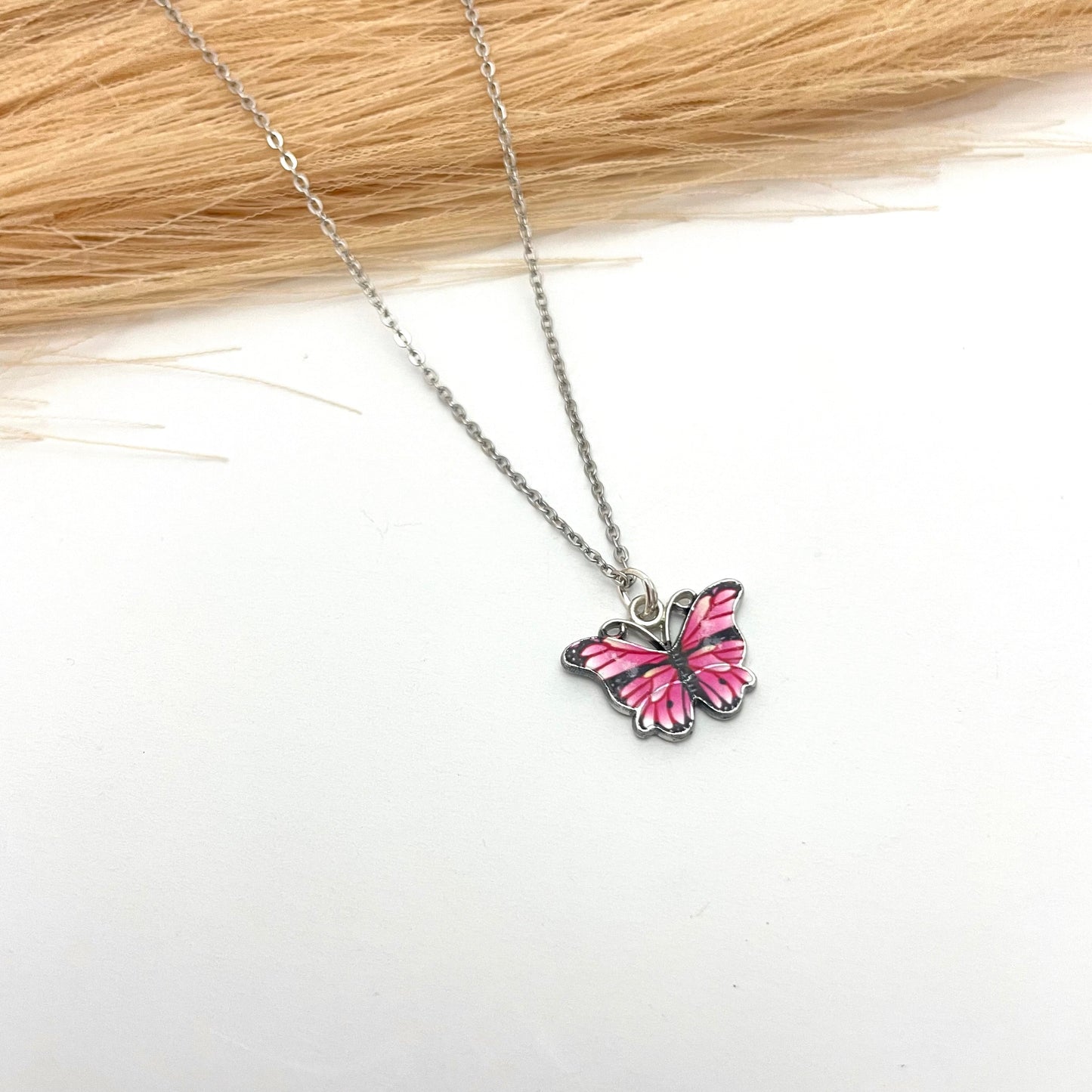 Silver Butterfly Charm Necklace With Stainless Steel Chain - DropShp