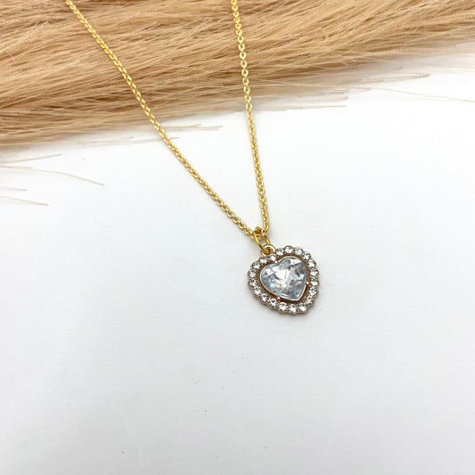 Cute Crystal White Heart Charm Huggies & Necklace Combo Perfect For Dailywear - DropShp