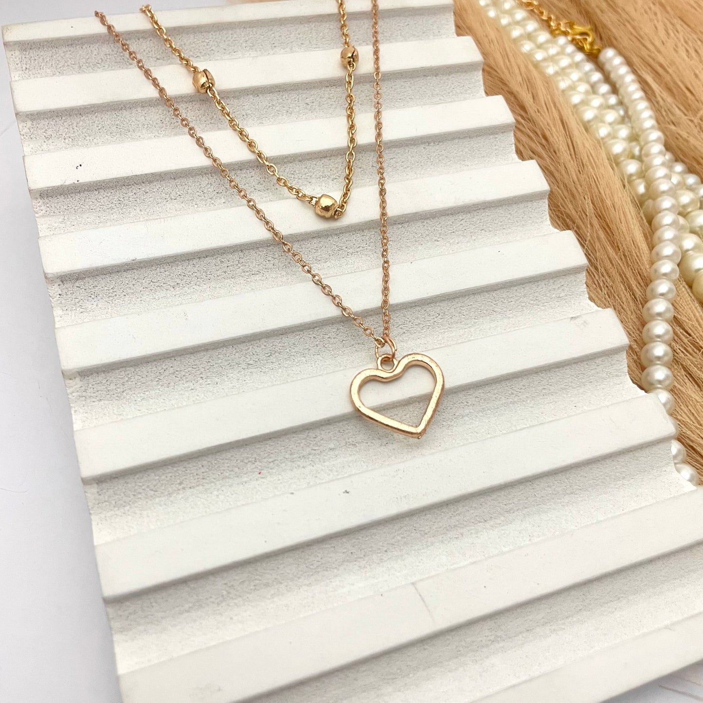 Layered Hanging Heart Necklace (Golden) - DropShp