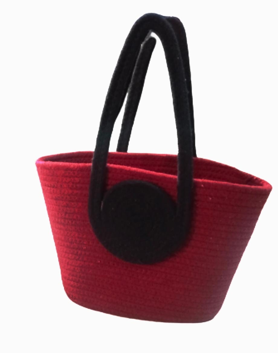 Jute Cotton Handmade Women Bucket Bag Casual Woven Beach Handbag (Red) - DropShp