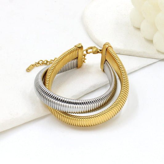 Dual layer Snake 18K Golden & Silver Anti Tarnish Stainless Steel Bracelet For Women - DropShp