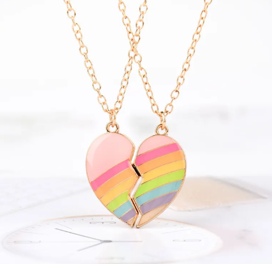 Waterproof Golden Glitter Broken Heart Charm Necklace - DropShp