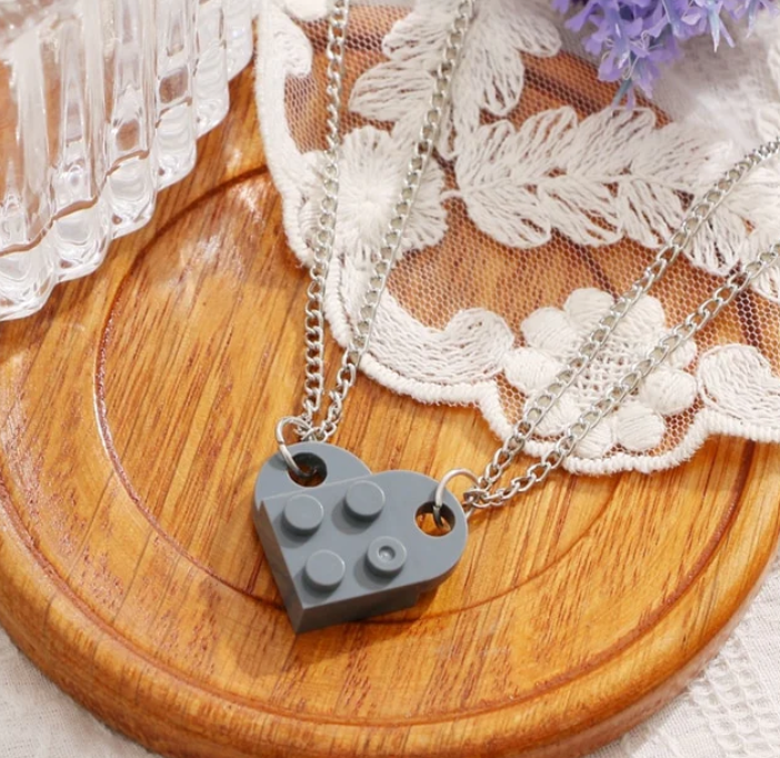 Grey Heart Shape Brick Lego Couple Necklace - DropShp