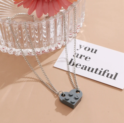 Grey Heart Shape Brick Lego Couple Necklace - DropShp