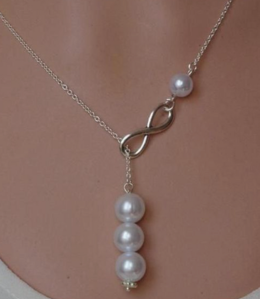 Silver Stainless Steel Infinity With Pearl Charm Necklace - DropShp