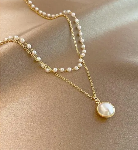 Layered Golden Hanging Pearl Pendant Charm Necklace Perfect For Dailywear - DropShp