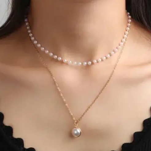 Layered Golden Hanging Pearl Pendant Charm Necklace Perfect For Dailywear - DropShp