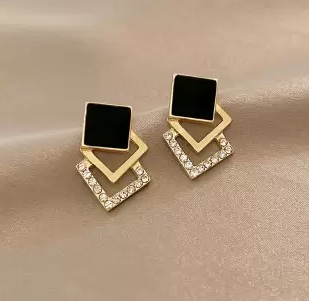 Golden Crystal Geometric Stud Earrings - DropShp