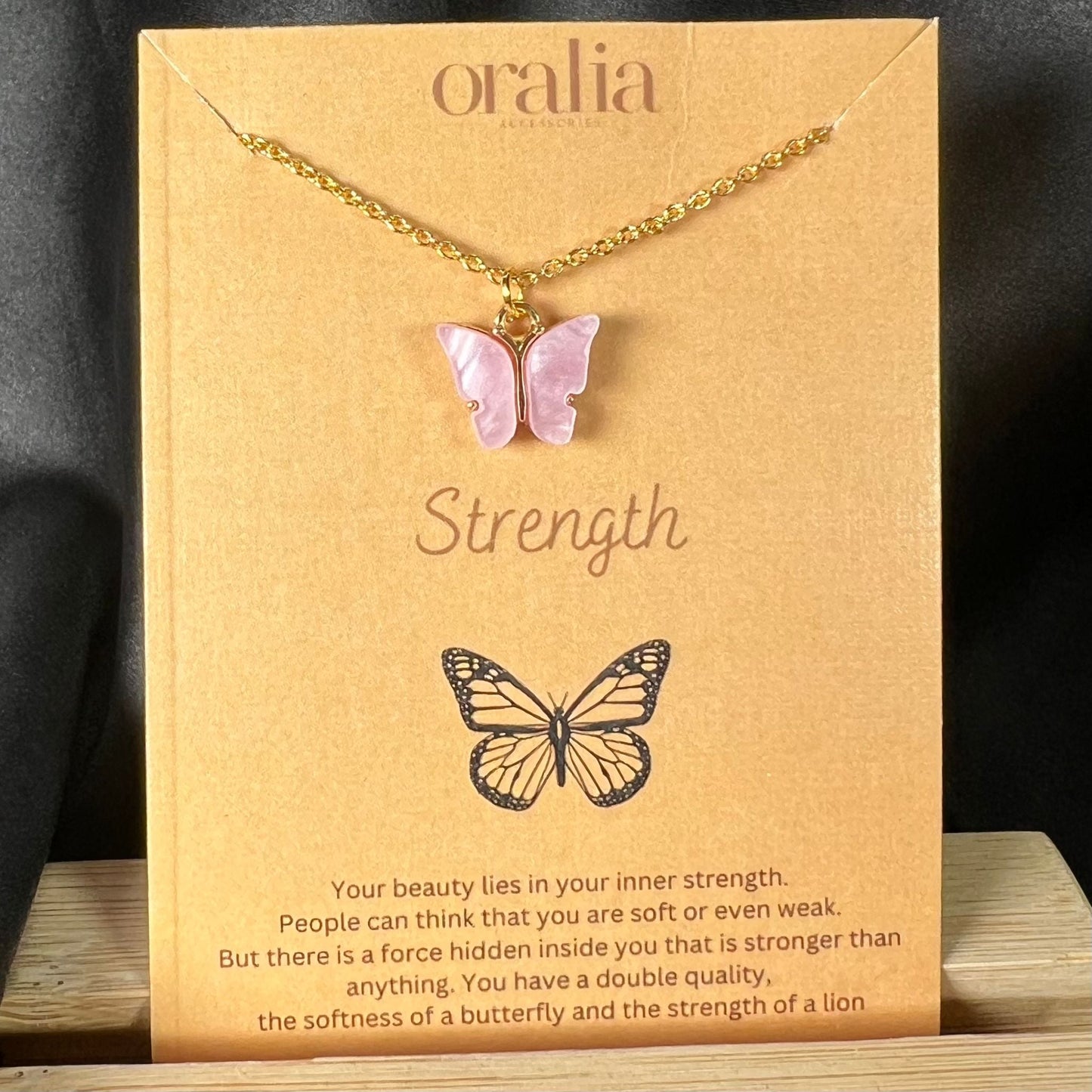 Pink Acrylic Butterfly Charm Necklace (Golden) - DropShp