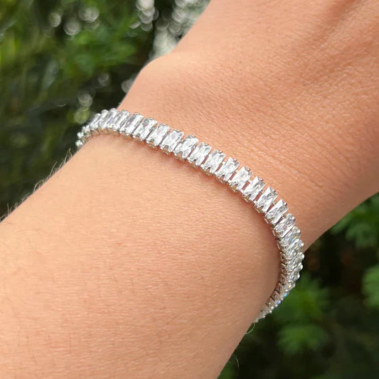 Silver Plated Anti-tarnish Baguette Tennis Bracelet For Men & Women Hip Hop Jewelry - DropShp