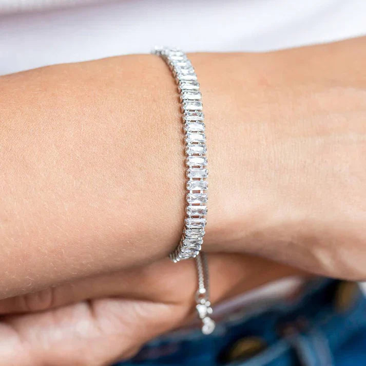 Silver Plated Anti-tarnish Baguette Tennis Bracelet For Men & Women Hip Hop Jewelry - DropShp