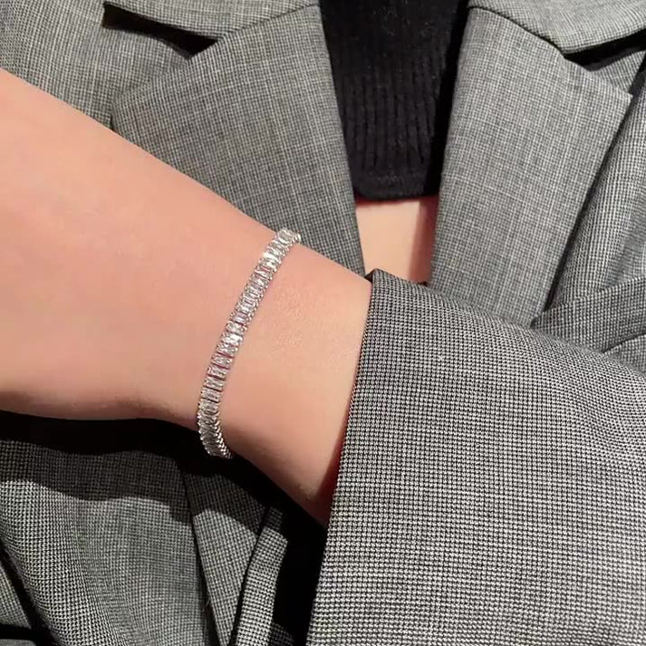 Silver Plated Anti-tarnish Baguette Tennis Bracelet For Men & Women Hip Hop Jewelry - DropShp