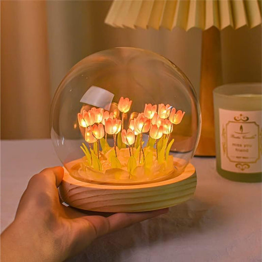 Handmade Tulip Lamp Night Light with Glass Dome - DropShp