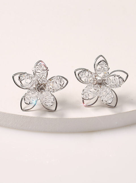 Silver Crystal Flower Studs - DropShp