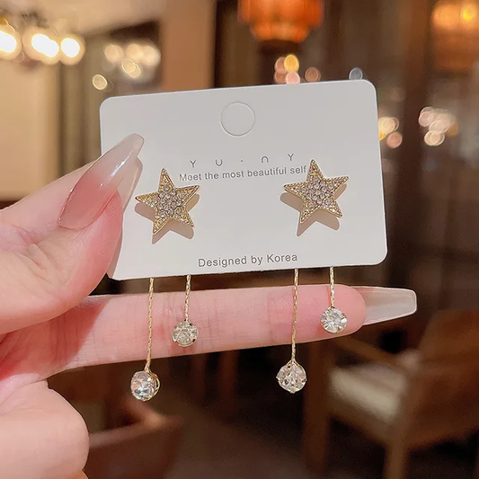 Golden Star Drop Korean Earrings - DropShp