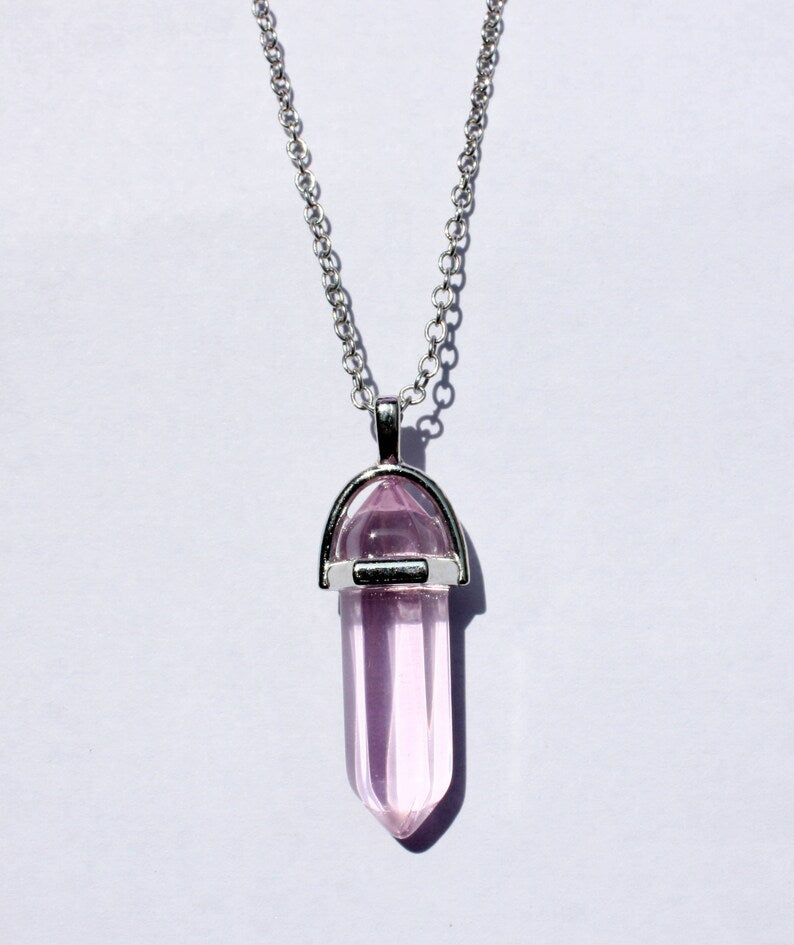 Light Lavender Pencil Pendant Necklace With Stainless Steel Chain (D-24) - DropShp