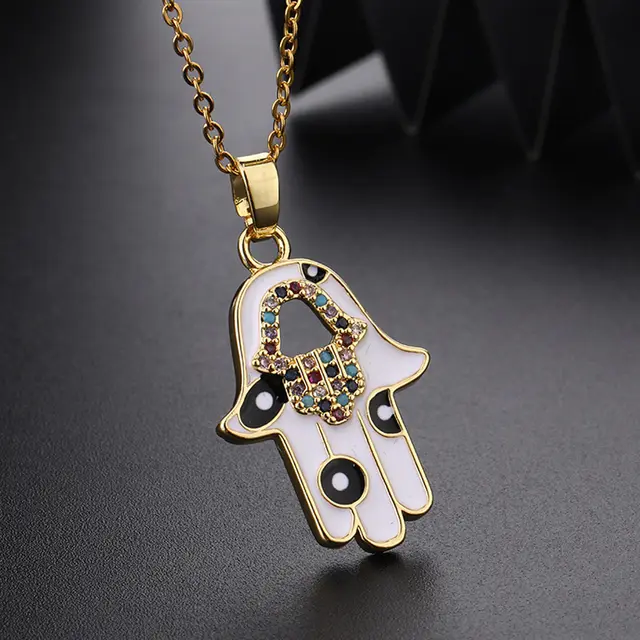 Premium Golden Hamsa Hand Necklace With Stainless Steel Chain - DropShp