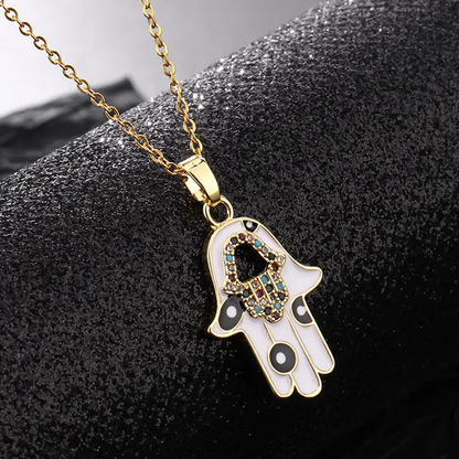 Premium Golden Hamsa Hand Necklace With Stainless Steel Chain - DropShp