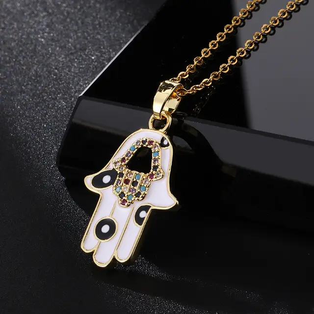 Premium Golden Hamsa Hand Necklace With Stainless Steel Chain - DropShp