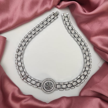 Silver Iced Out Hip Hop Stone Studded Weed Necklace - DropShp