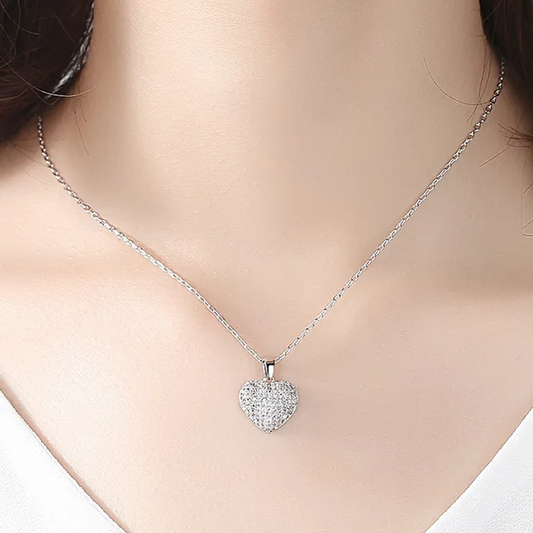 Stone Studded Heart Pendant Chain Necklace - DropShp