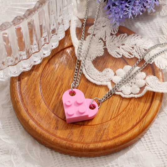Pink Heart Shape Brick Lego Couple Necklace - DropShp
