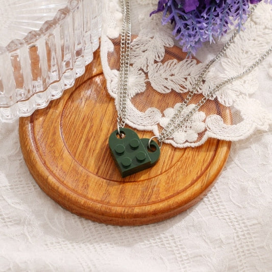 Dark Green Heart Shape Brick Lego Couple Necklace - DropShp