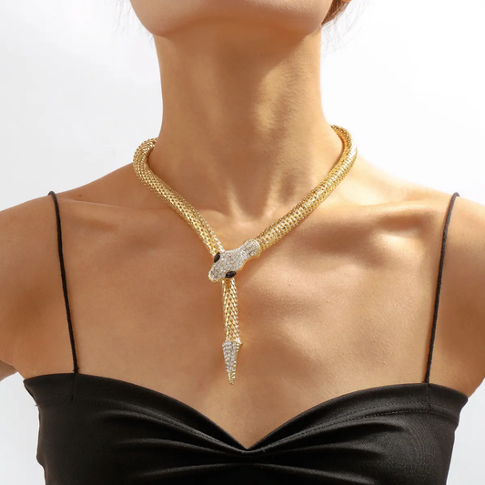 Thin Snake Collar Choker Necklace | Cubic Zircon Studed Gold Flexible Choker for women | Western Style Hip Hop Choker Statement Necklace for - DropShp