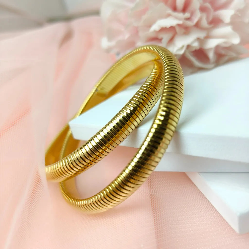 Chunky 18K Gold Plated Antitarnish Round Twisted Dual Bangle Bracelet - DropShp
