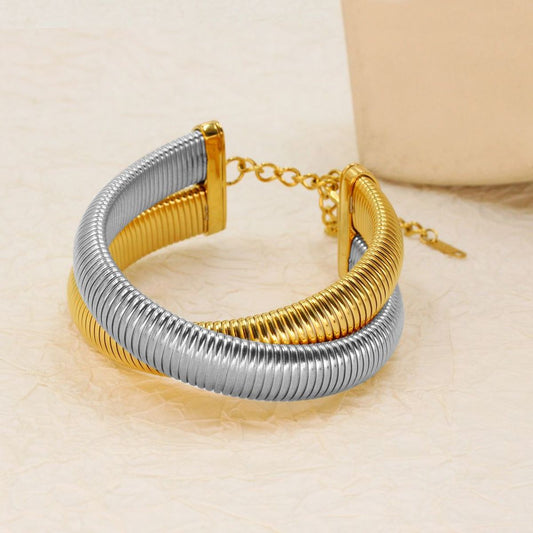 Dual layer Snake 18K Golden & Silver Anti Tarnish Stainless Steel Bracelet For Women - DropShp