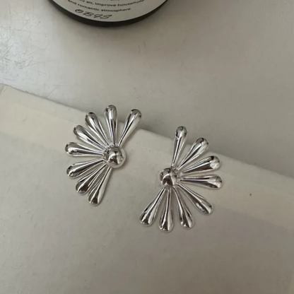 Silver Half Big Sun Flower Stud Earrings for Women - DropShp