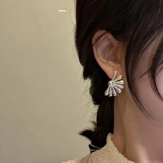 Silver Half Big Sun Flower Stud Earrings for Women - DropShp
