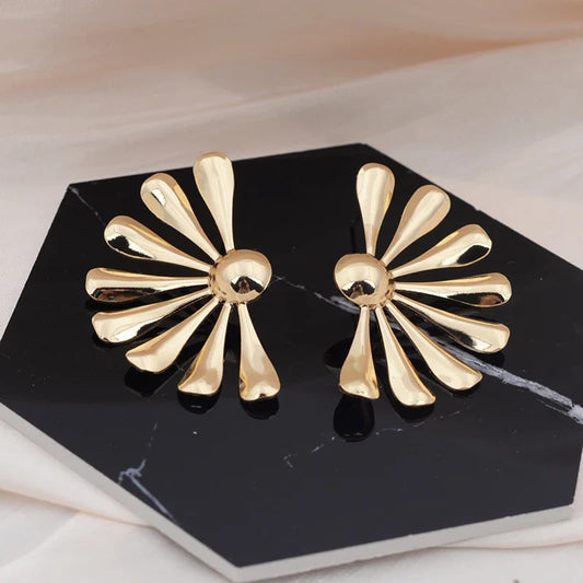 Golden Half Big Sun Flower Stud Earrings for Women - DropShp