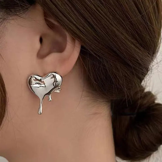 Silver Metal Piercing Heart Cupid's Arrow Stud Earrings for Women - DropShp