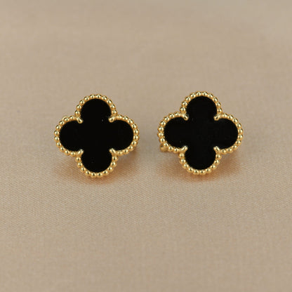 Golden Black Clover Stud Earrings - DropShp