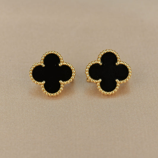 Golden Black Clover Stud Earrings - DropShp