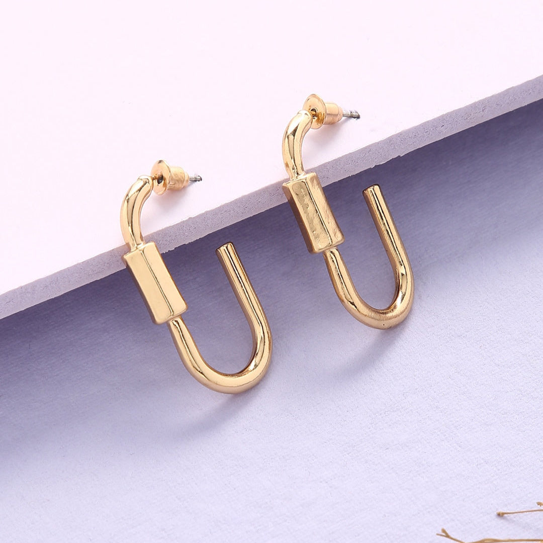 Geometric Irregular Imitation Screw Opening U Punk Lock Earrings - DropShp